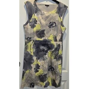 Theory floral sleeveless dress sz 12 gray yellow